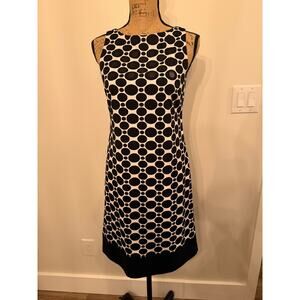Joseph Ribkoff White Black Polka Dot Retro Style Dress Size 8